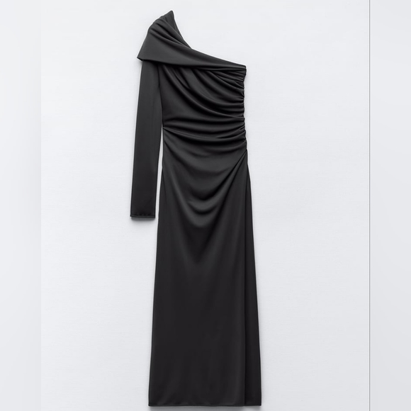 Zara Drapped Asymmetrical Midi Dress Gray - Picture 7 of 13